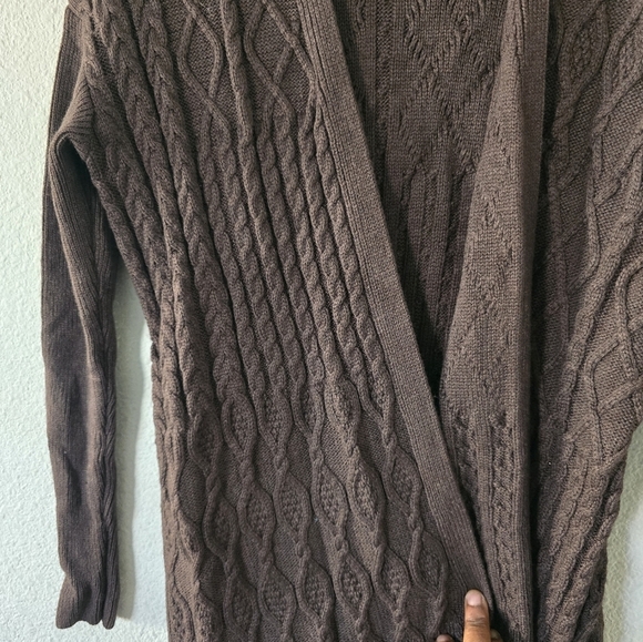 Chico's Cardigan Women SP Brown Long Sleeve Cable Knit Open Wool Cashmere - Picture 11 of 14